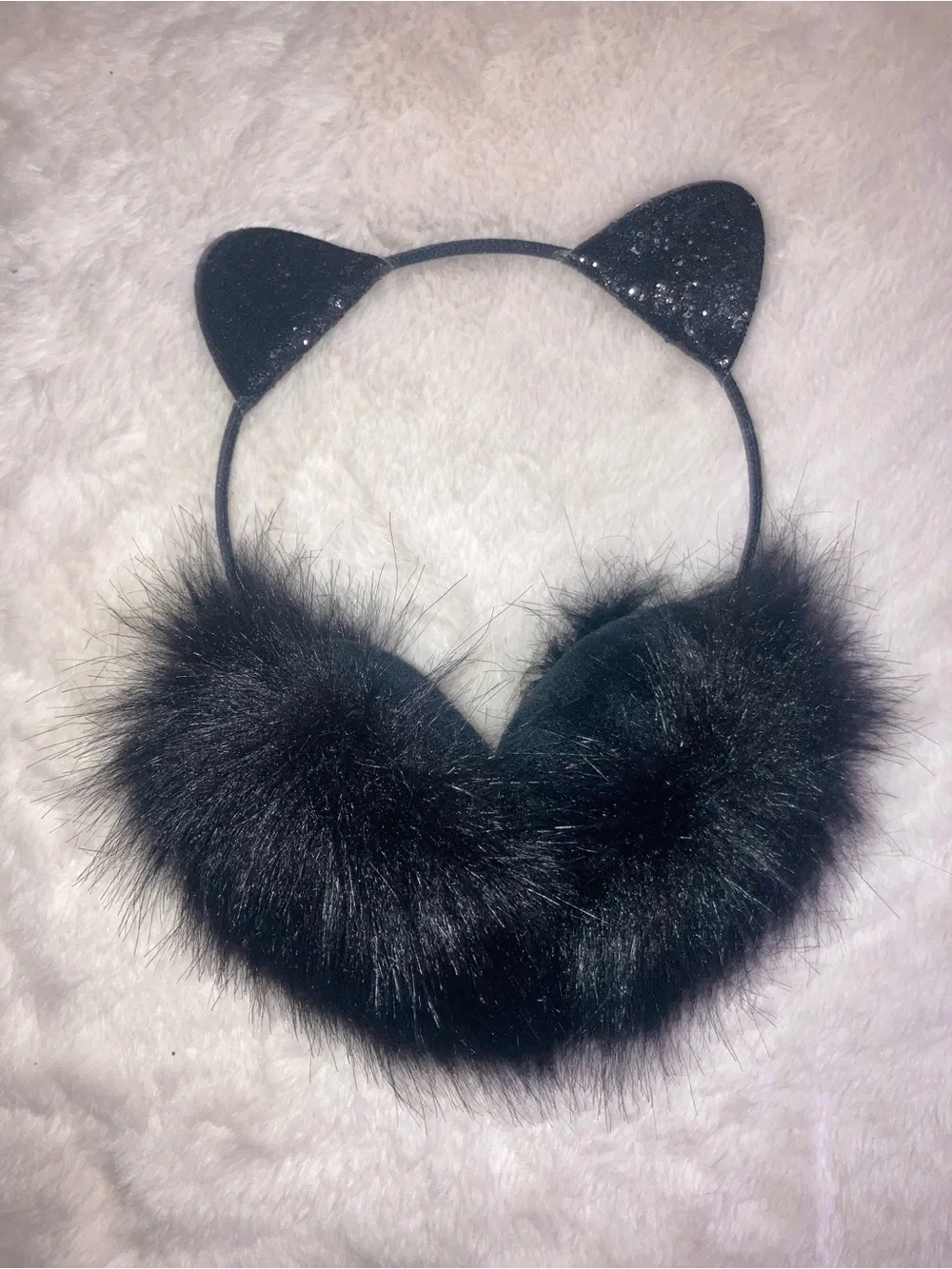 Kids Black Cat Ear Faux Fur Headband Earmuffs